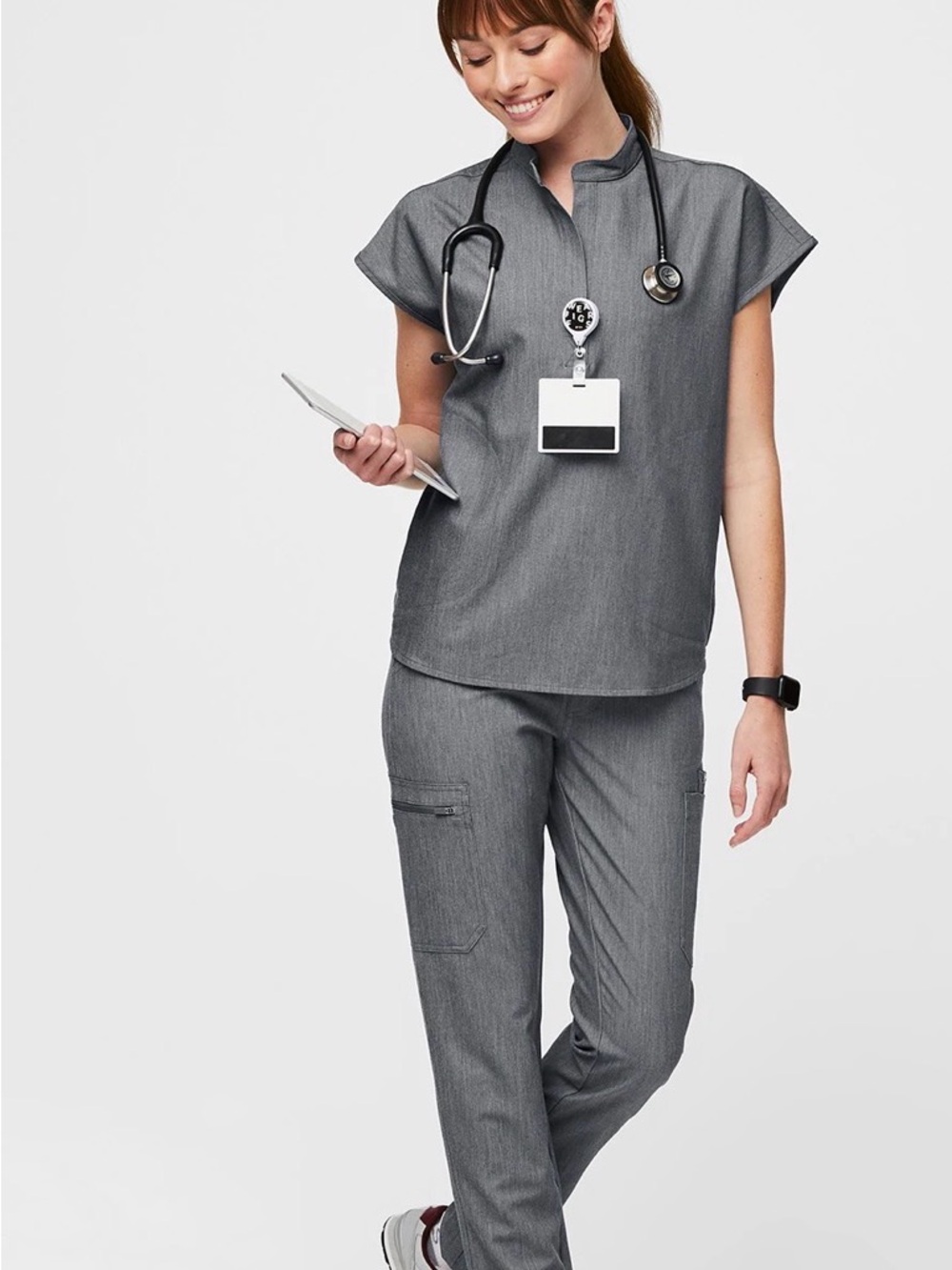 Figs Rafaela Oversized Small Charcoal Scrub Top